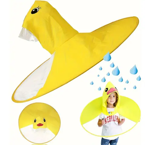 Çocuk yağmurluk sarı ördek pelerin uçan daire PVC panço 6 yıl 15 yaşında