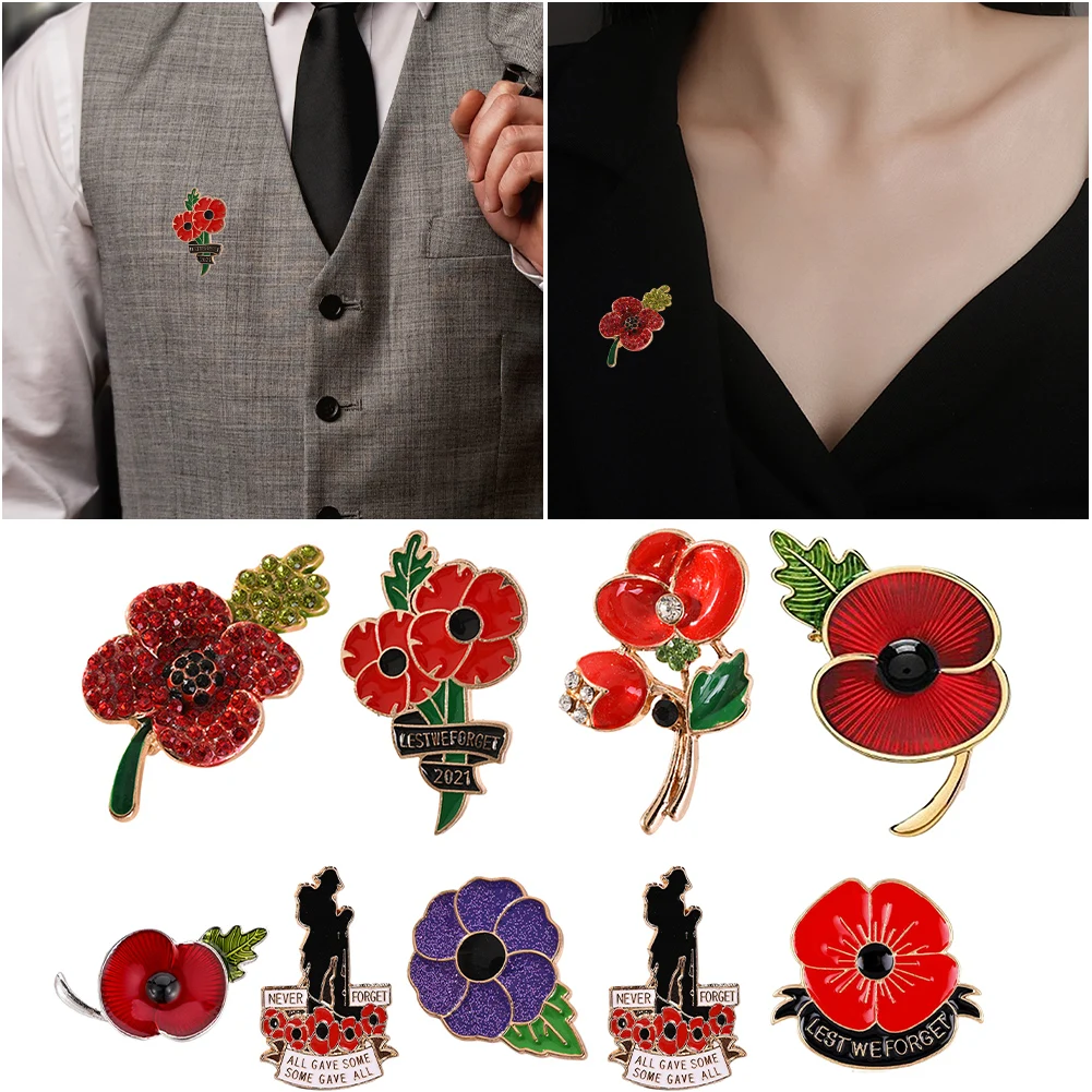 Red/Purple Poppy Flower Lapel Brooch Metal Dripping Oil Poppy Souvenir Pin Fashion Poppy Safflower Brooches for Women