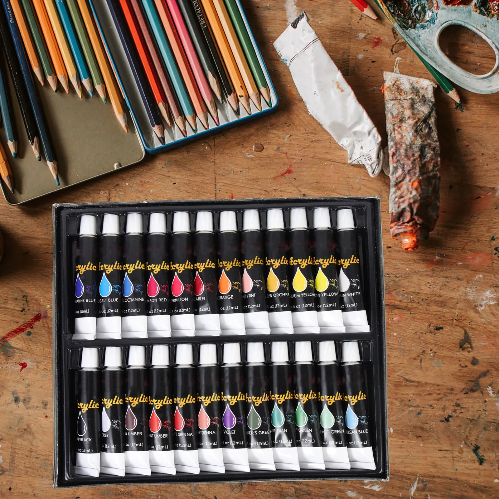 

Набор профессиональных акриловых красок, 24 шт., безопасные, нетоксичные, с густым пигментом, однородными оттенками, для практики граффити и рисования