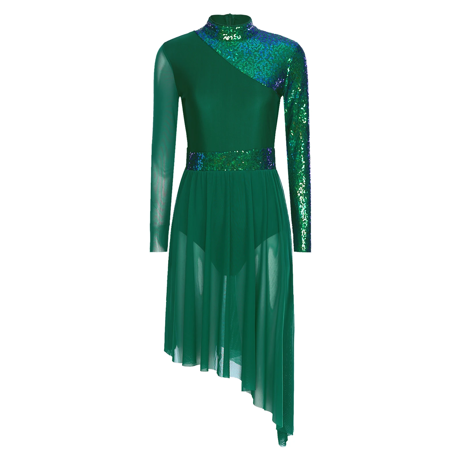 

Women Sparkly Sequin Lyrical Dance Costume Figure Skating Long Sleeve Tulle Skirt Leotards Contemporary Modern Dancewear Dress