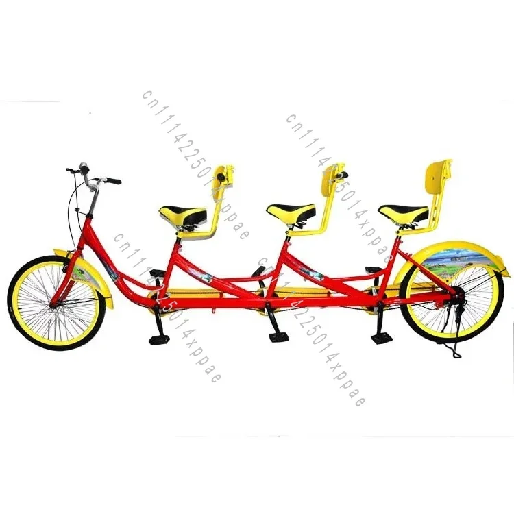 Steel Frame Bicycle Heavy Duty Tandem Tricycle Perfect For Family 24 Inch Multi-Rider Bike 3-Person