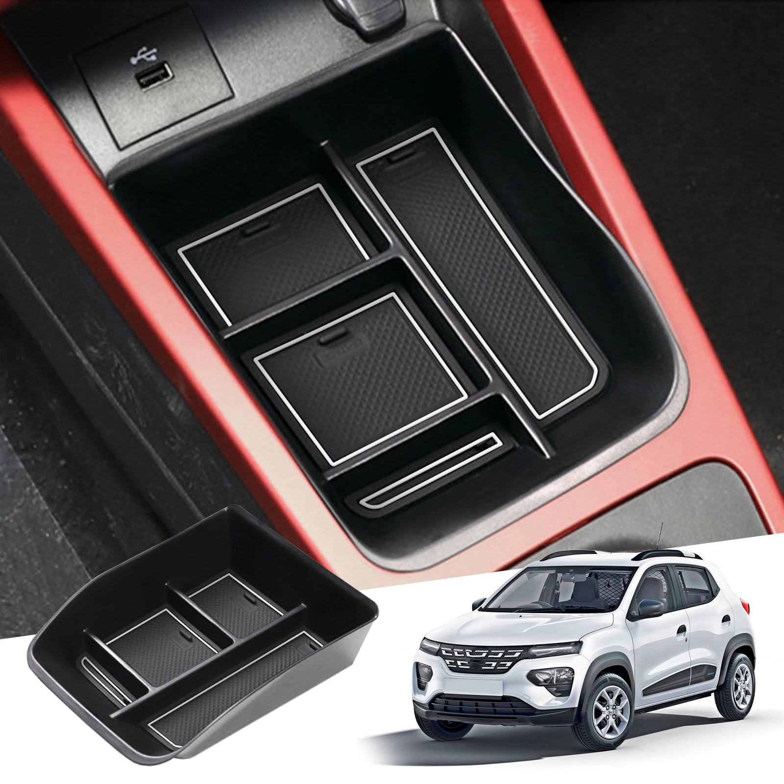 RUIYA dla Dacia Spring Electric 2022 2023 2024 Podłokietnik samochodowy Pojemnik do przechowywania centralnego sterowania Auto Dacia Spring Akcesoria