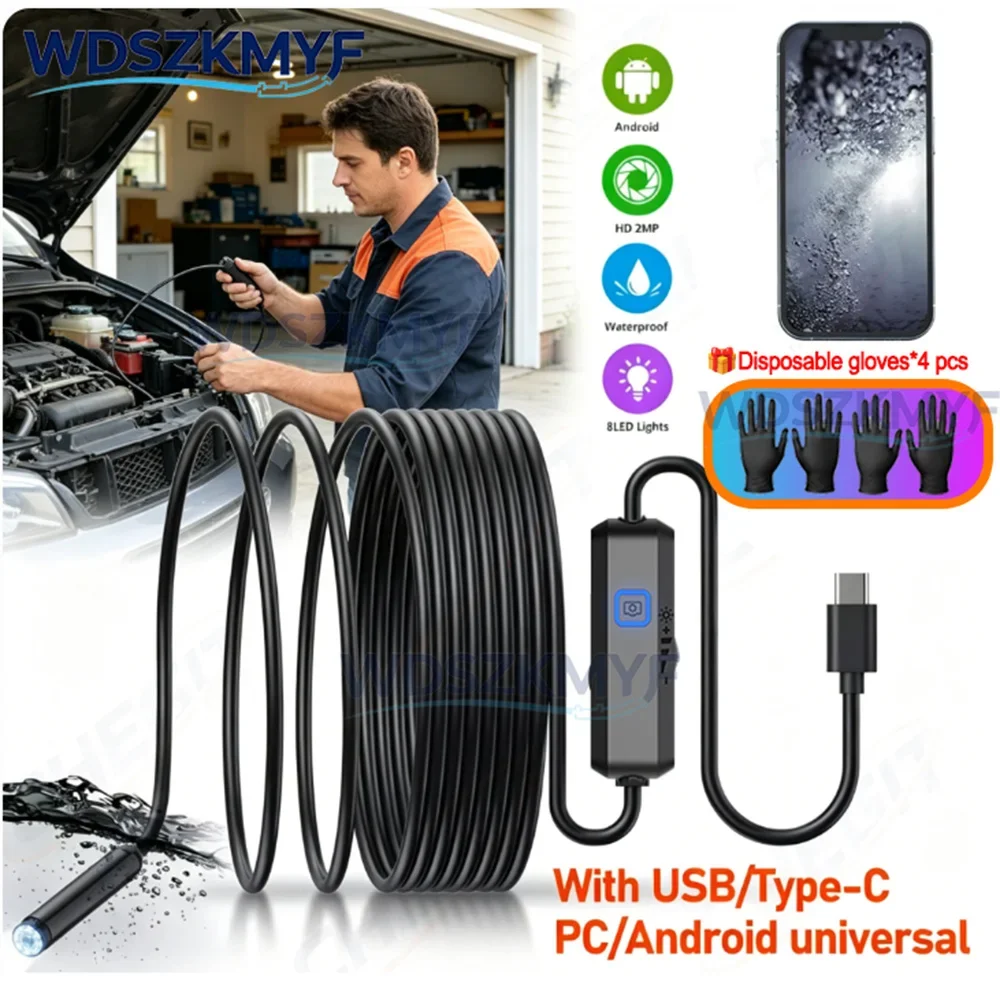 

USB Endoscope Camera 1080P HD Waterproof Industrial Borescope Mini Lens TypeC For Android Phone Auto Repair Plumbing Check