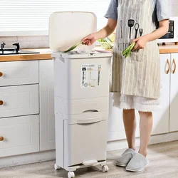 Household Double-Layer Waste Bin Press-Type Trash Can with Cover Large-Capacity Dry/Wet Classification Kitchen Supplies