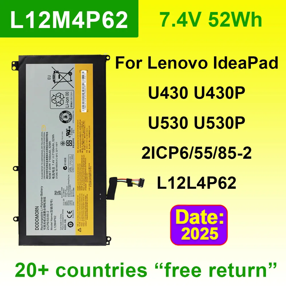

7.4V 52Wh Laptop Battery For Lenovo IdeaPad U430P U530P U430 U530 Series L12M4P62 L12L4P62 2ICP6/55/85-2 Li-Polymer 7.4V 52Wh