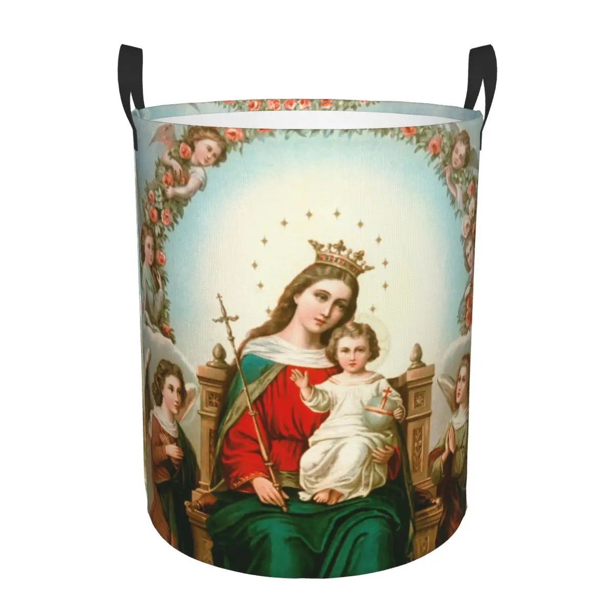 Custom Virgin Mary Laundry Basket Foldable Catholic Christian Clothes Toy Hamper Storage Bin for Kids Nursery