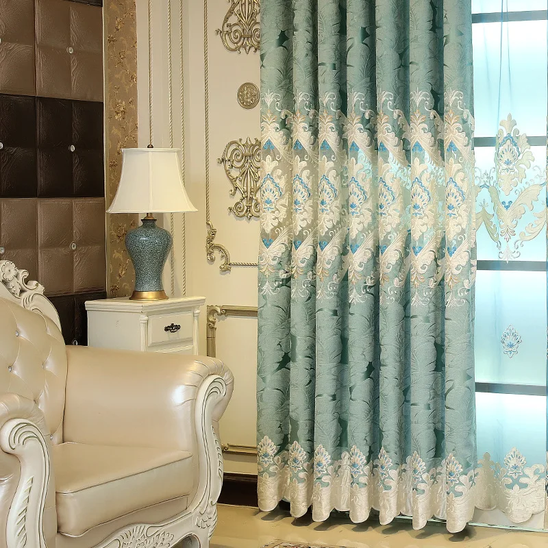 

European Luxury Curtain for Living Room Dining Room Bedroom Chenille Hollow Embroidery Blackout Villa custom made Tulle Valance