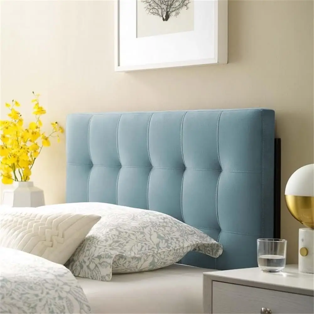 Modern Twin Headboard, Biscuit Tufted Velvet Upholstery, Light Blue Finish, Adjustable Height 45-52.5 in, Dense Foam Padding, Stain-Resistant Fabric, Bedroom Furniture for Kids or Guest