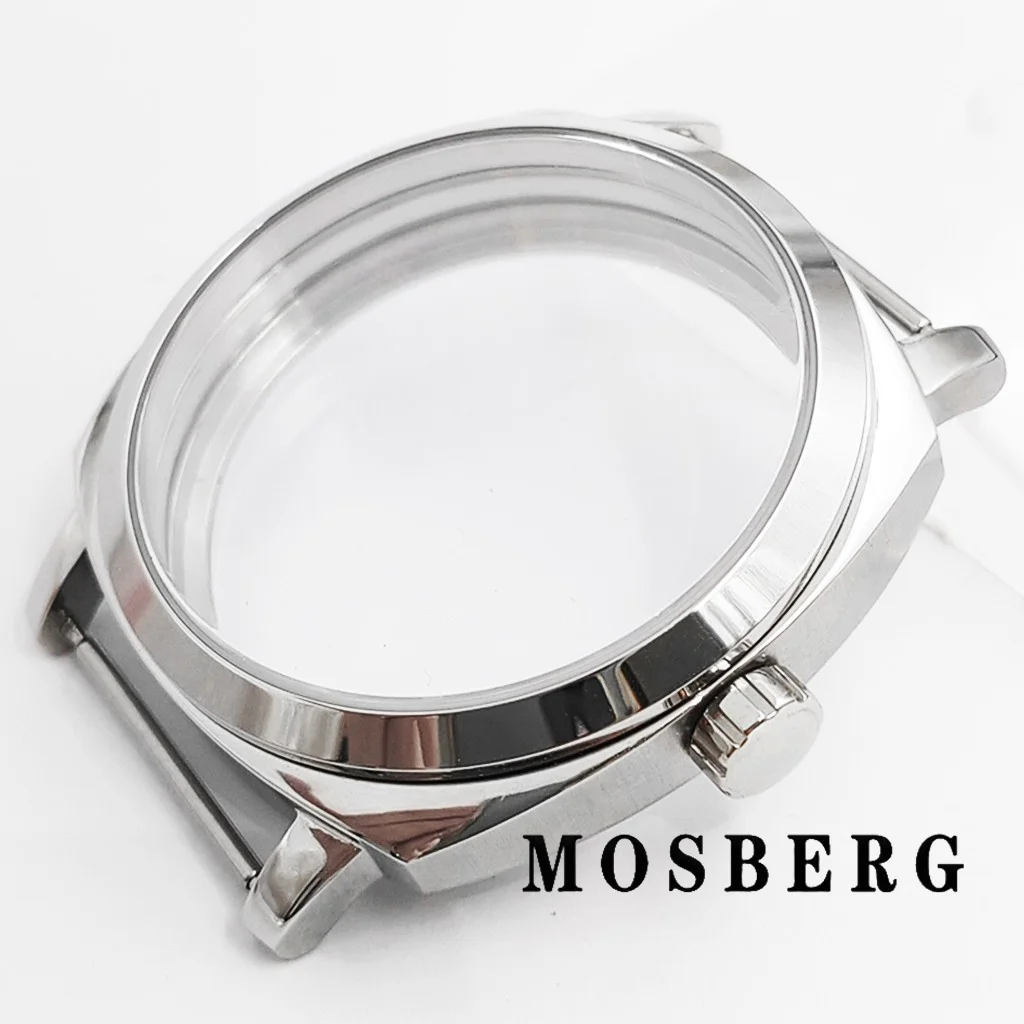 42mm Silver Watch Case Solid Stainless Steel Sapphire Glass For ETA 6497 6498 ST3600 Watches Movement