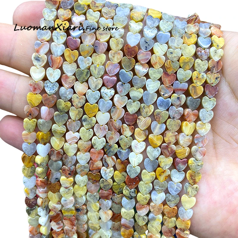 Natural Stone Love Heart 6x6MM Yellow Persian Agate Loose Spacer Beads for Jewelry Making Diy Bracelet Charms Accessories