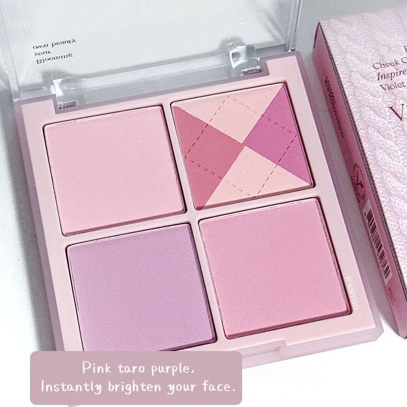 Beautiful Ringer Embossed Blush Palette Pink Taro Purple Blusher Face Makeup Palette Glitter Shimmer Make Up Highlight Powder