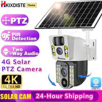 4K 4G SIM Card Dual Lens Screen Solar Camera 8MP Surveillance PTZ Battery Camera Color Night Vision PIR Detection Audio V380 Pro