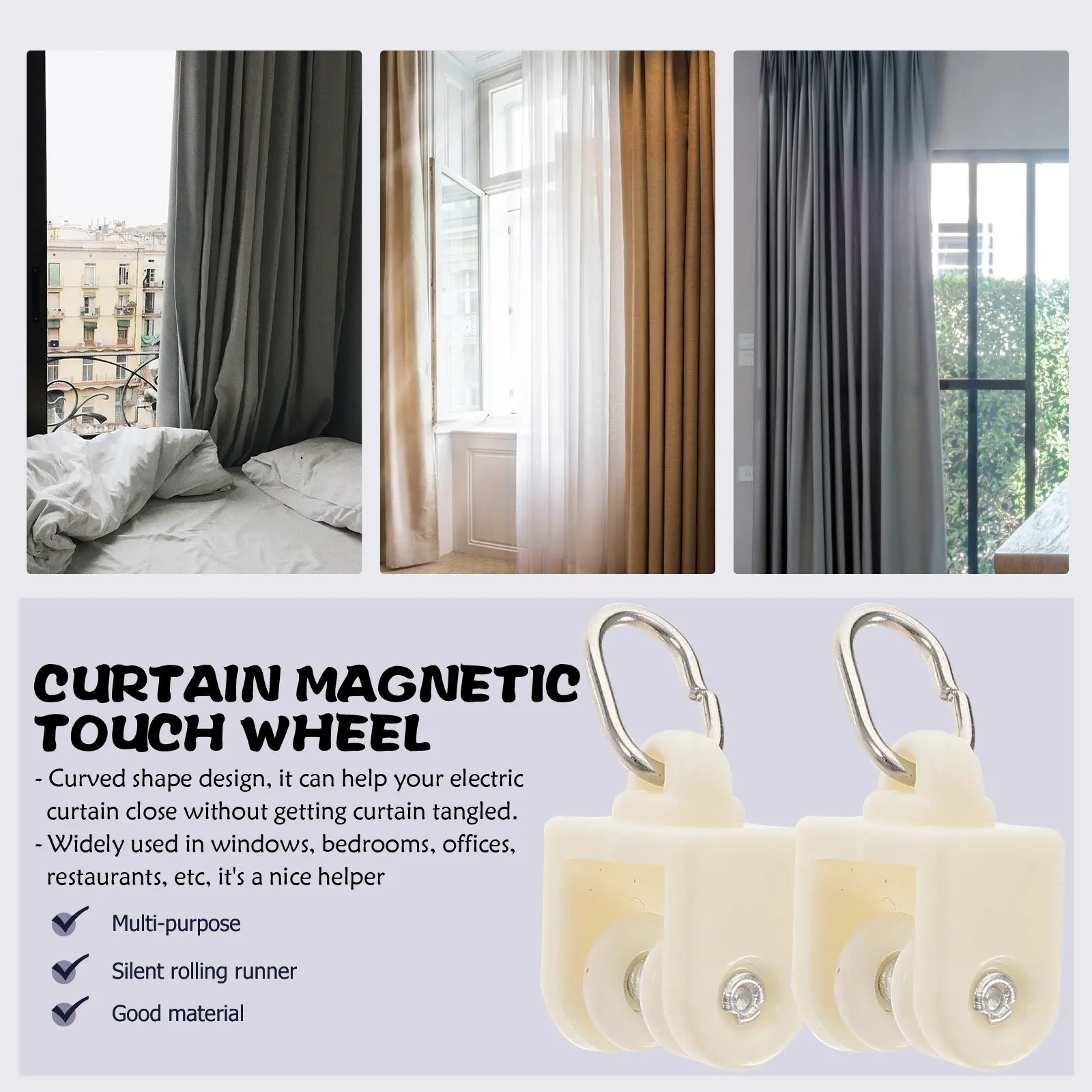 

50Pcs Stainless Steel Curtain Track Pulley Roller for Windows Sliding Doors Bedrooms Offices Smooth Gliding Home Curtain
