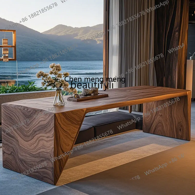 Black walnut ash wood new Chinese tea table, suitable for office hotels, simple and atmospheric solid wood tea table