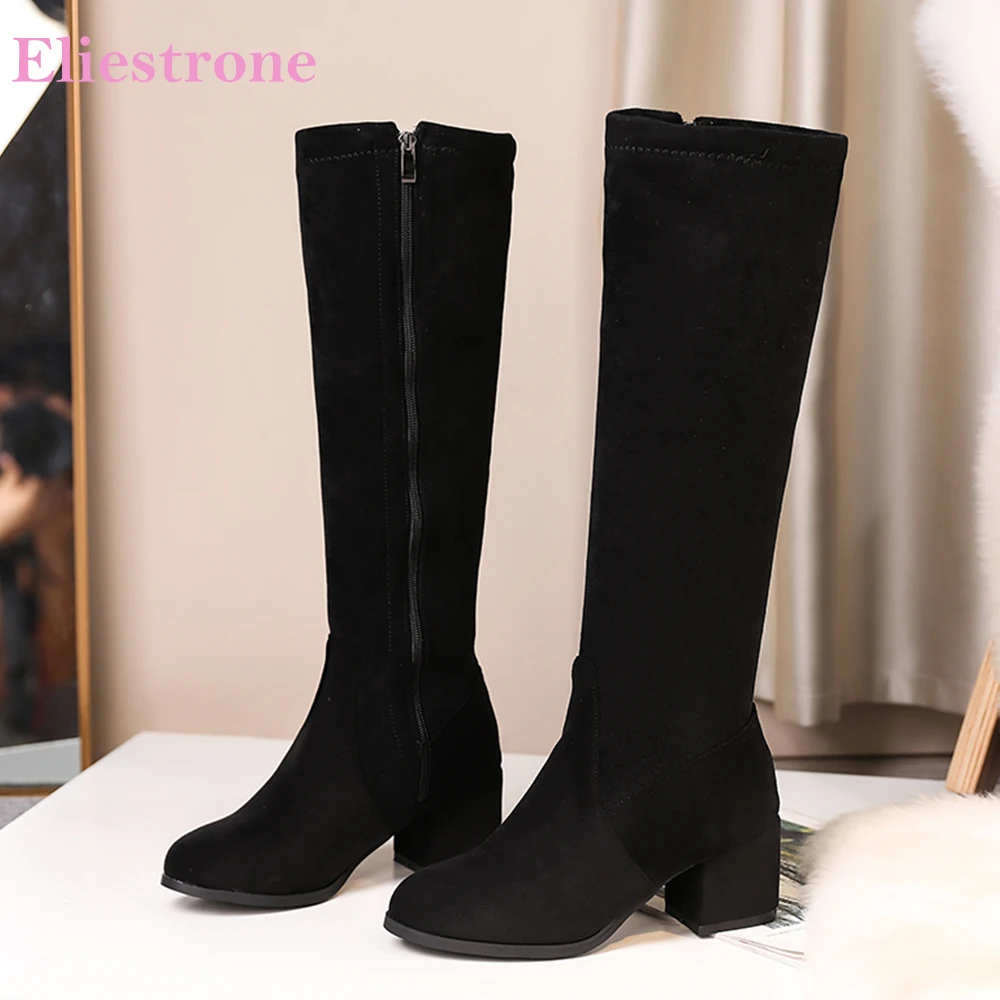 

2025 New Winter Classic Black Beige Women Knee High Boots Round Toe High Heels Lady Shoes Plus Small Big Size 12 32 42 45 48
