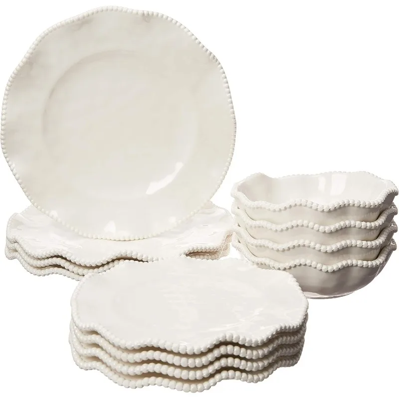 Cream 12 pc Melamine Dinnerware Set, Glossy, Service for 4