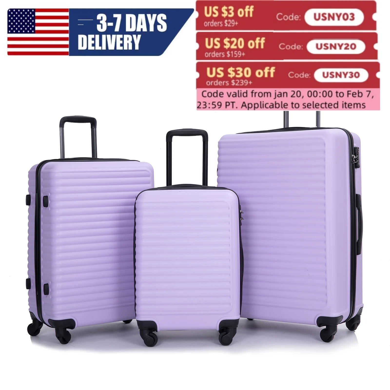 Travelhouse 3 Piece Luggage set,Hardshell Luggage set with Spinner Wheel,Carry on Luggage with TSA lock,Travel Suitcase set