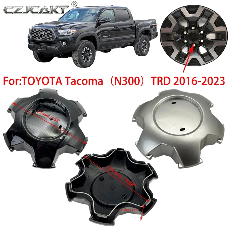 4260B-04050 Wheel Center Cap for Toyota Tacoma N300 TRD 2016-2023 136mm Black Silver Hubcap Rim Middle Covers Replacement 4PCS