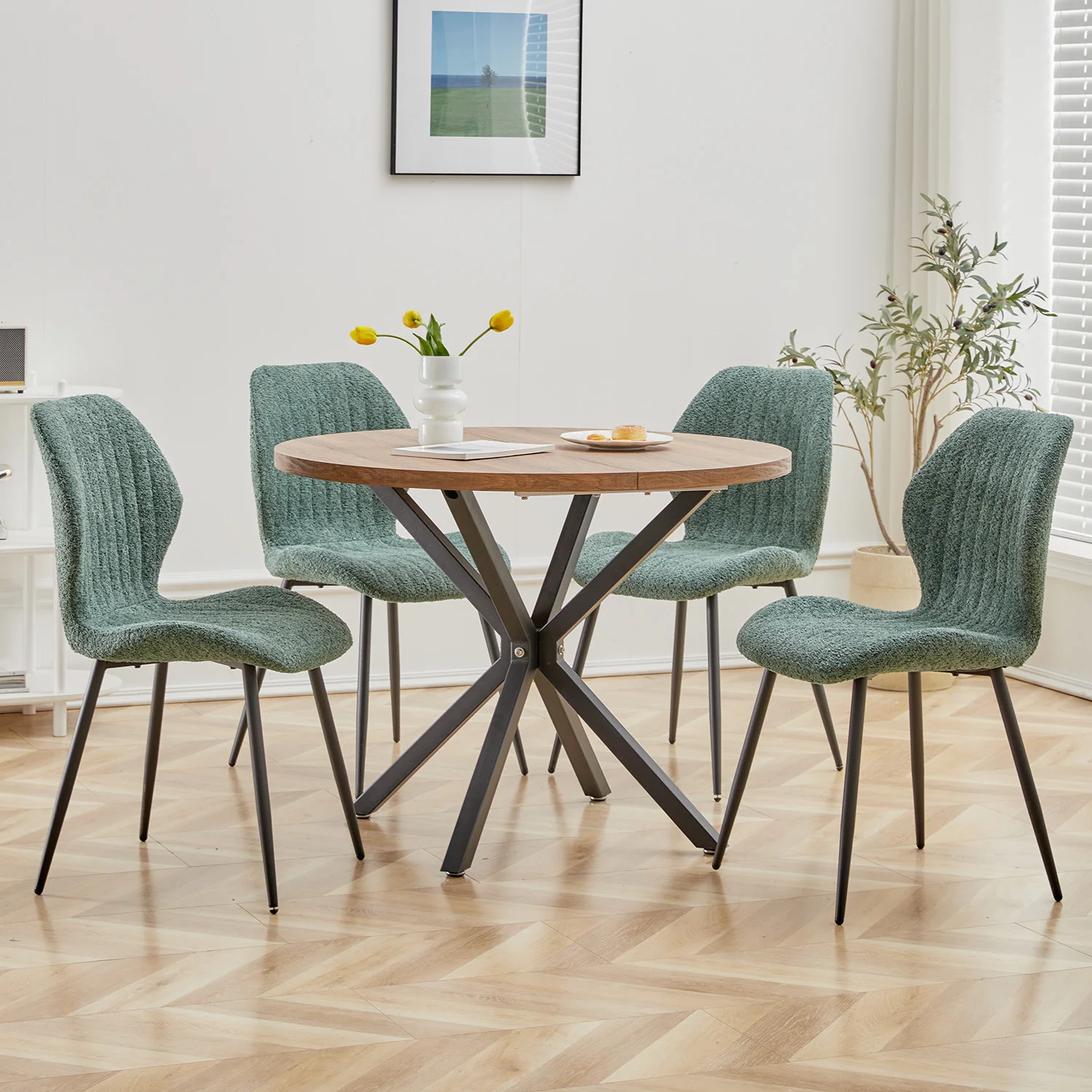 EGOONM zestaw 4 tapicerowanych wyściełanych krzesła do jadalni tkanina lniana krzeseł kuchennych nogi metalowe na balkon restauracja kawiarnia w domu