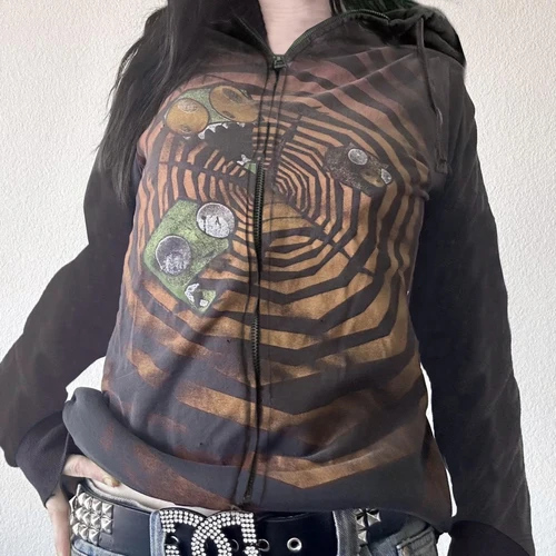 Imagen 2 del producto Sudadera con capucha de manga larga con cremallera para mujer, chaqueta informal con estampado de telaraña de estilo gótico