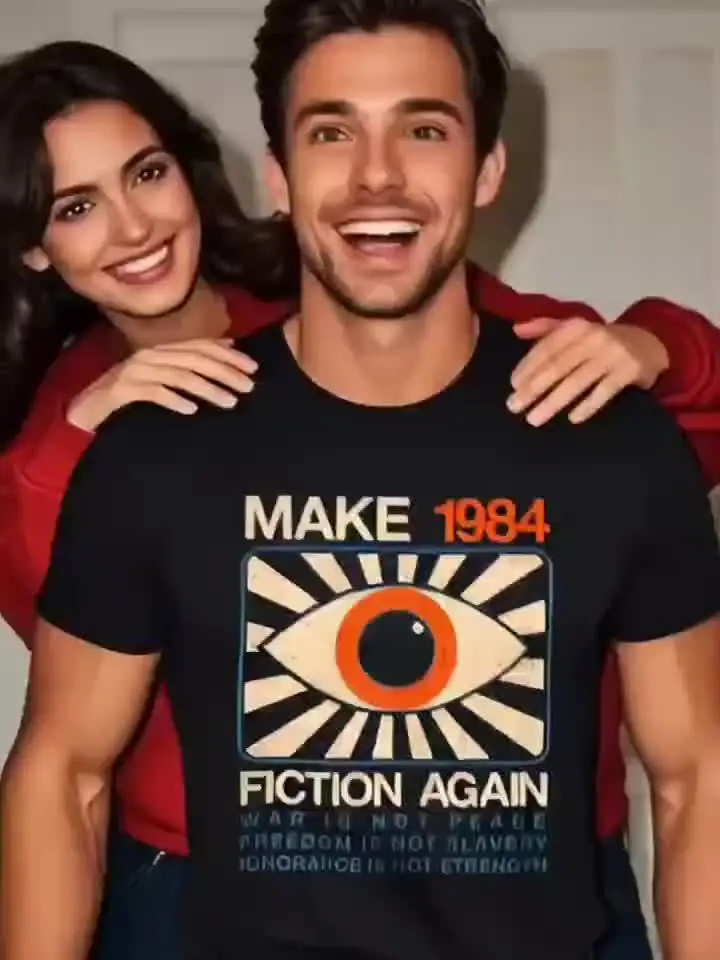 

Make 1984 Fiction Again Vintage Eye Design Graphic T-Shirt 100% Cotton O-Neck Short Sleeve Summer Casual Mens T-shirt Streetwear