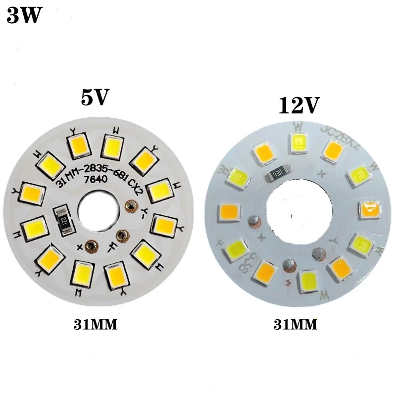 1 /5pcs DC5V /12V  LED Dual Color Round Light Panel 3W Dimming SMD2835 Lamp Bead Board Light Source Diameter 31mm