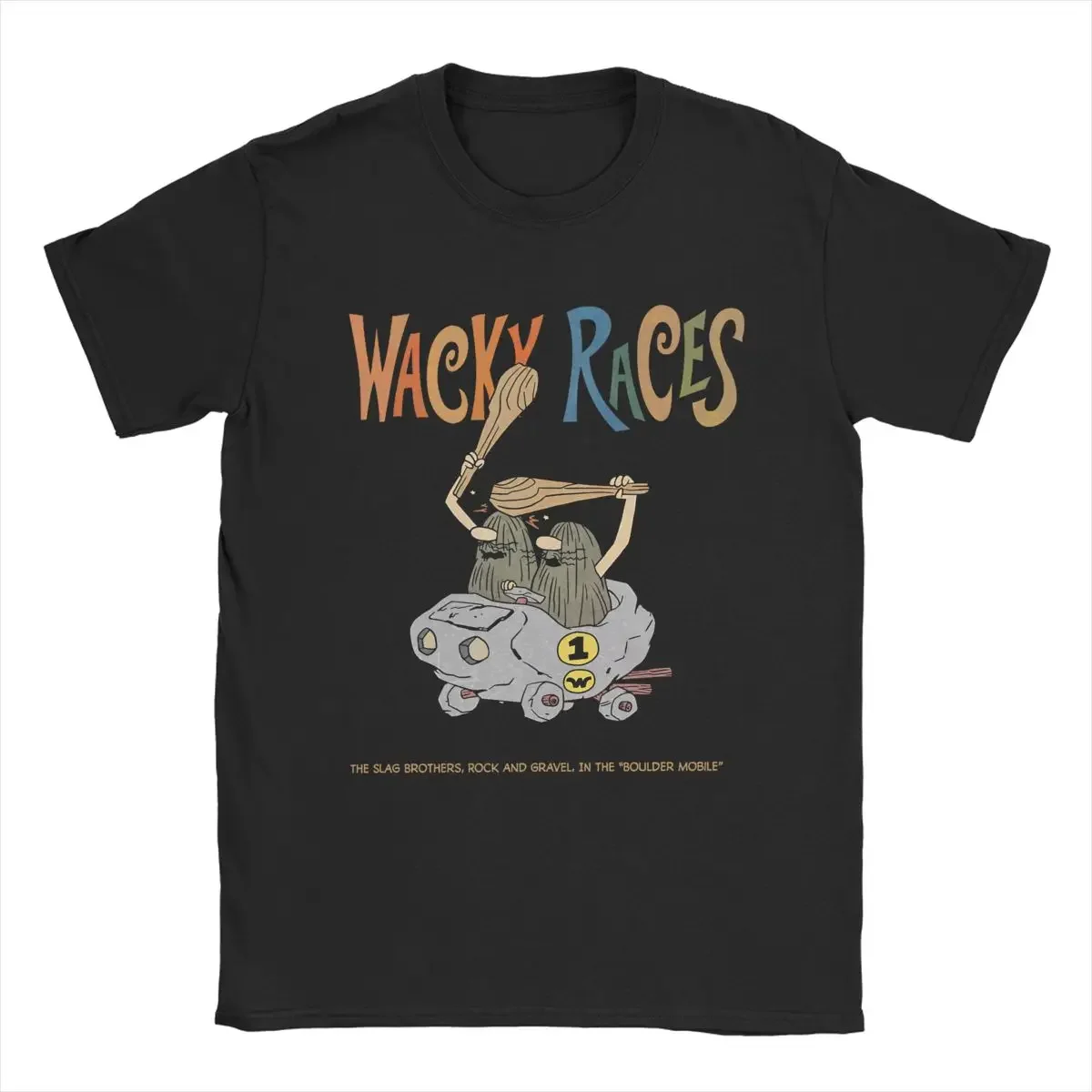 60s Wacky Races Cartoon T-Shirt Men Vintage Cotton Tee Shirt Round Collar Short Sleeve T Shirt Printed Clothes