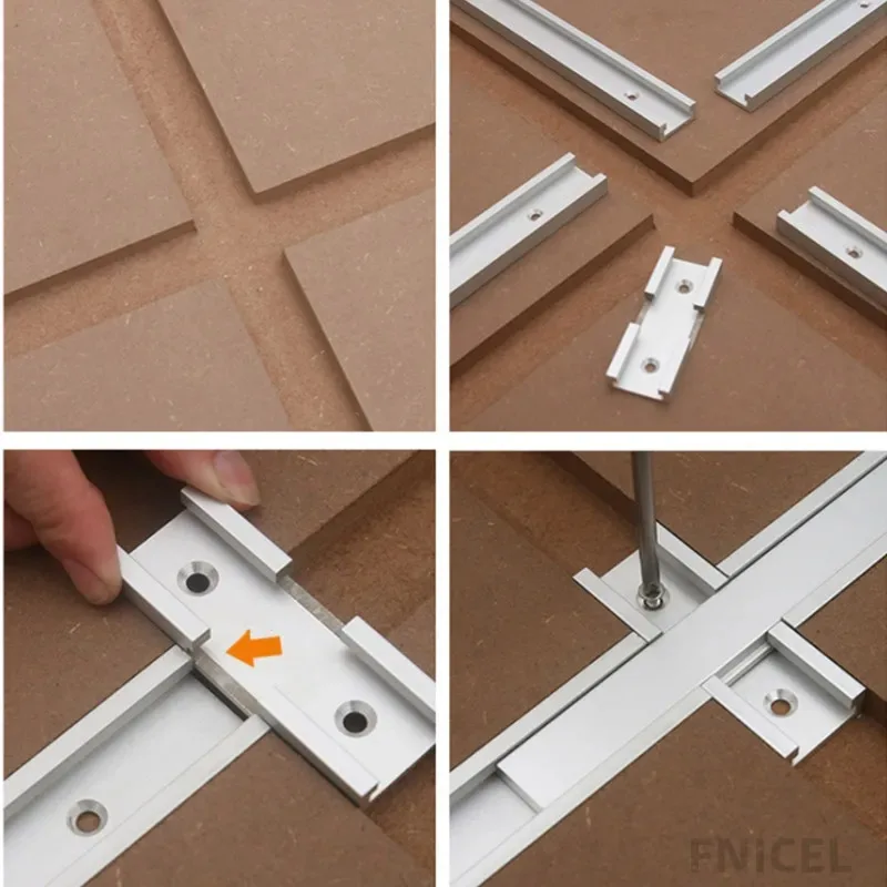 T-Track Intersection Slot Woodworking Chute T Slot Cross Connector Track Miter Gauge Guide Rail with Predrilled Mounting Holes
