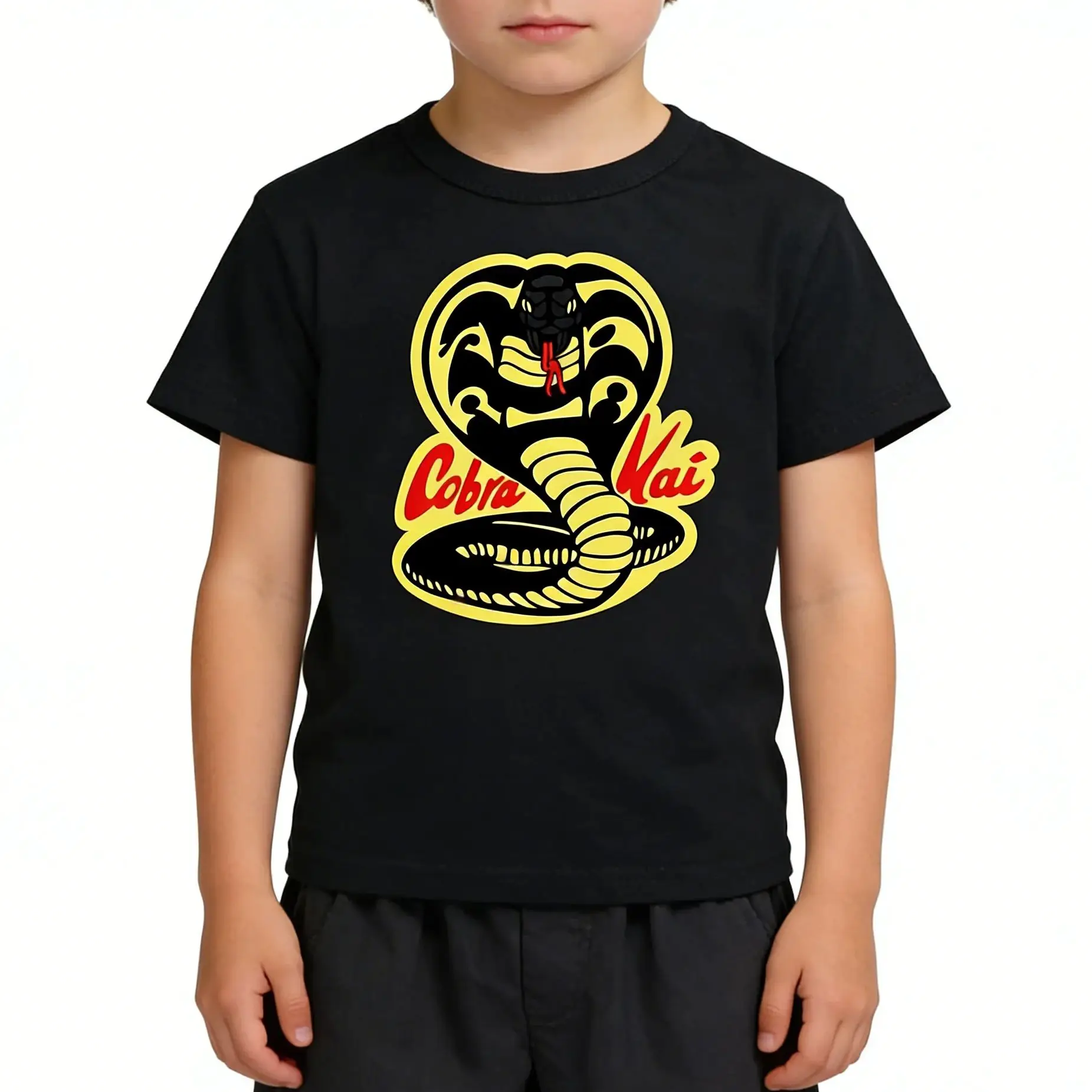 Camiseta de manga corta para niños, camiseta con estampado de Cobra Kai, ropa nueva de verano para niñas y niños, camisetas de algodón para padres e hijos