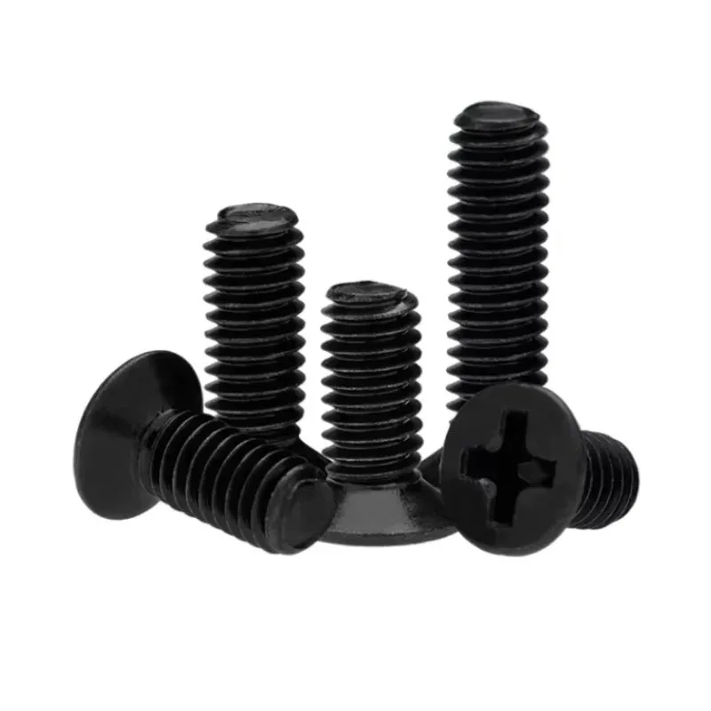 100 Stück schwarze Nylon-Schrauben, Kunststoff-Rundkopfschrauben mit metrischem Kreuzgewinde, Phillips-Flachkopfschrauben M2 M2.5 M3 M4 M5 M6 M8, Länge 4mm-40mm