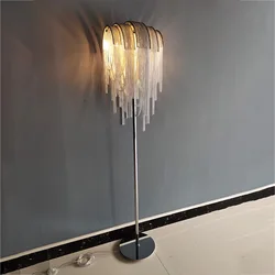 Modern Chain Floor Lamp Luxury Silver Standing Lamp For Bedroom Bedside Villa Restaurant Decor Iron LED Parlor Corner Lamp