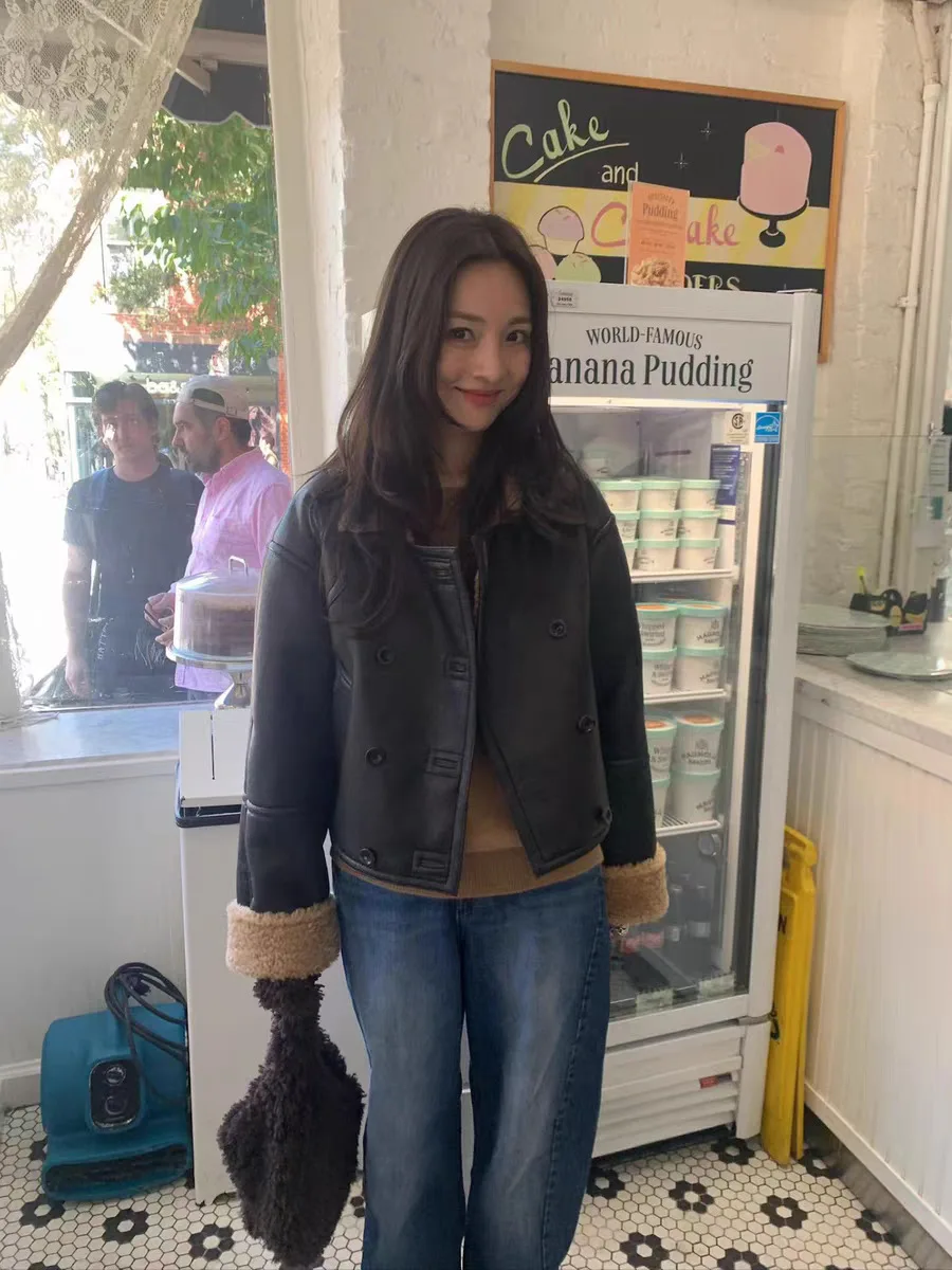 Warmte Vintage Sle Dames Jaet Dubbele Rij Knoppen Kraag PU Leer Bont Inteated ort Jas Thiened Long Sve