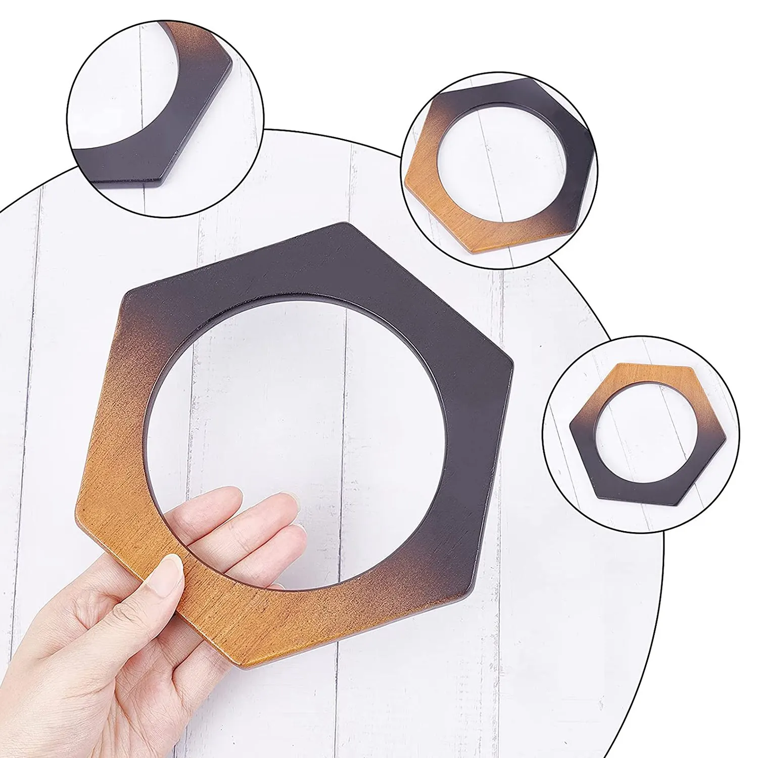 

ABQR 2Pcs Wooden Purse Handle Hexagon Shaped Wooden Bag Handles Handbag Handles Replacement DIY Handmade Macrame Bag Handle