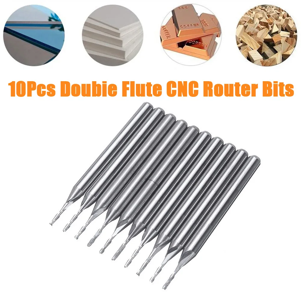 Milling 3D Relief Carving Router End Milling 2 Flute Flat Nose End Mill Spiral 1/8 Inch 10pcs Bit Set CNC Carbide