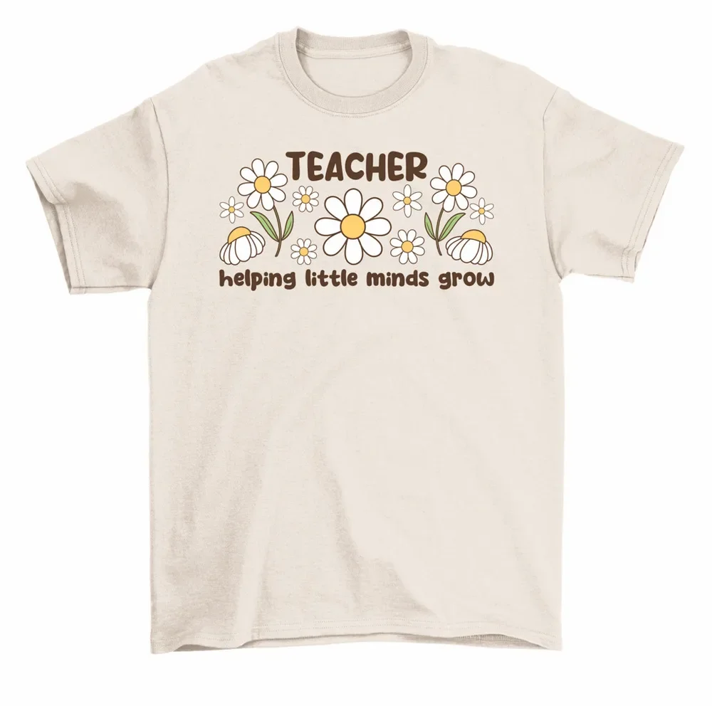 Teacher Helping Little Minds Grow T-Shirt Teacher Gift Tee Women Unisex High Quality 100%Cotton Short Sleeve