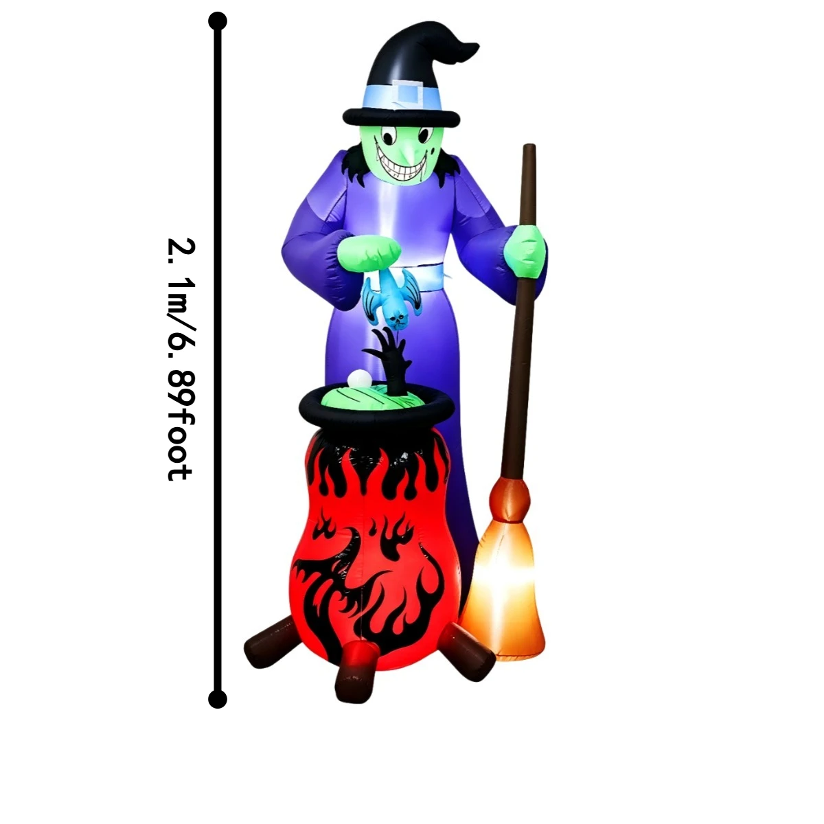Halloween Witch With Burning Cauldron Outdoor Holiday Decorations LED Inflatable Model For Backyard Garden Halloween Party Decor