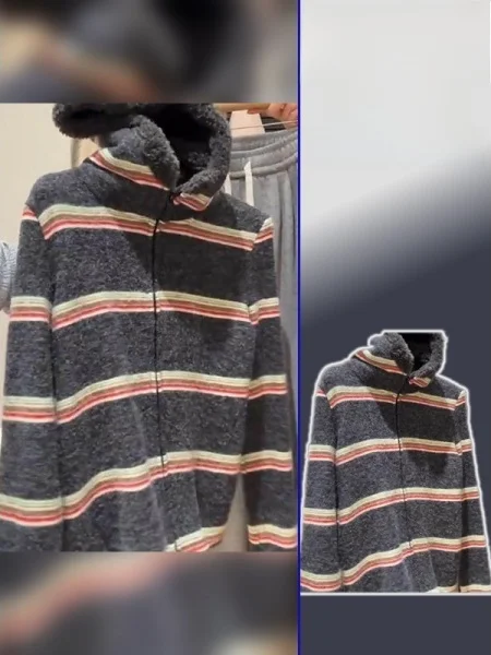 

plus Size Casual Briti Sle Striped Hoodie Jaet Warm Zipper up Top for plus Size Girls Comfortable Loose Fit Long Sve