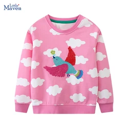 Little maven Children's Clothing 2024 Autumn Spring Baby Girls Kids Clothes Embroidery Cartoon Clouds Birds Pink Sweatshirts