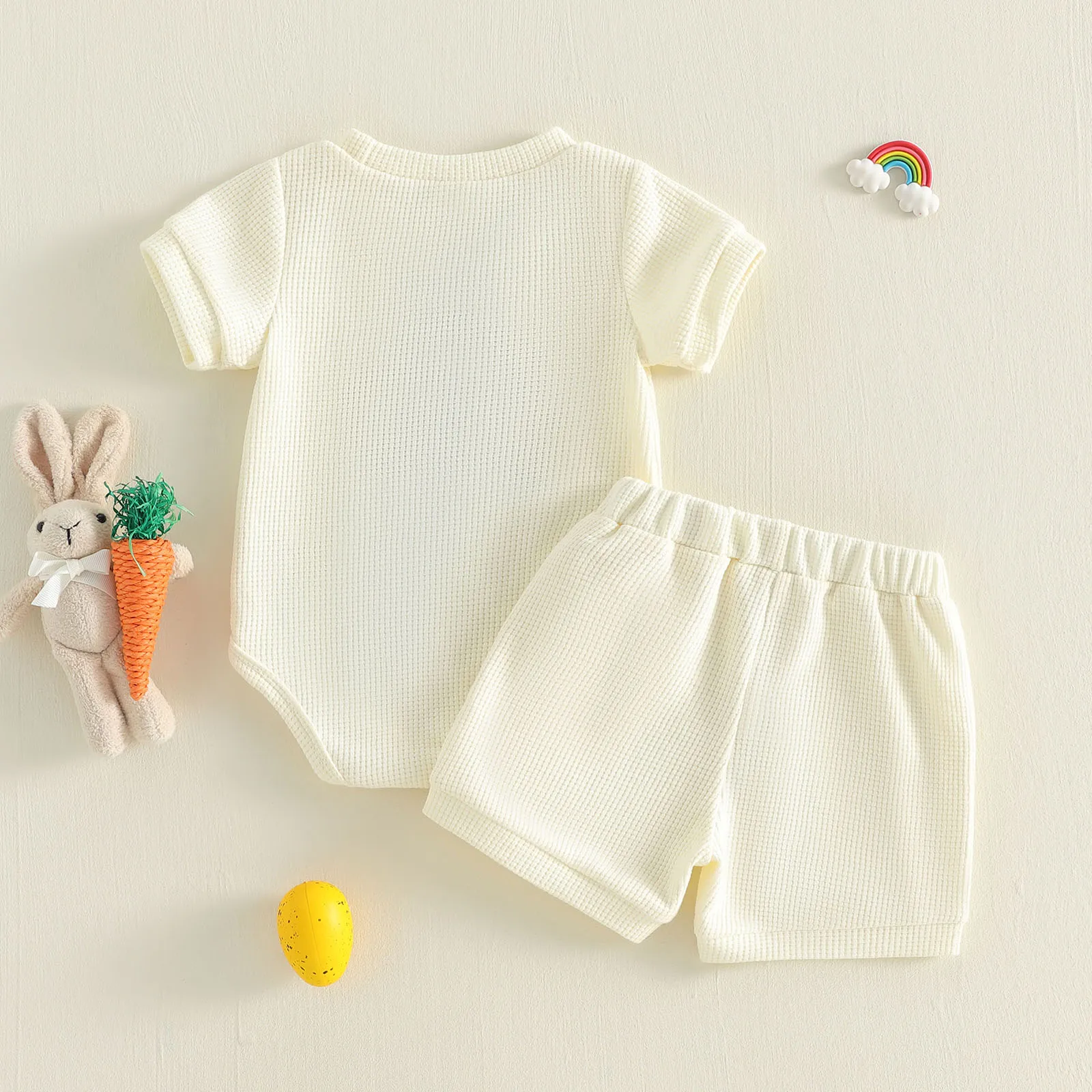 

Baby Boy Easter Outfits Truck Rainbow Carrot Embroidered Crew Neck Short Sleeve Romper and Shorts 2 Pcs Set
