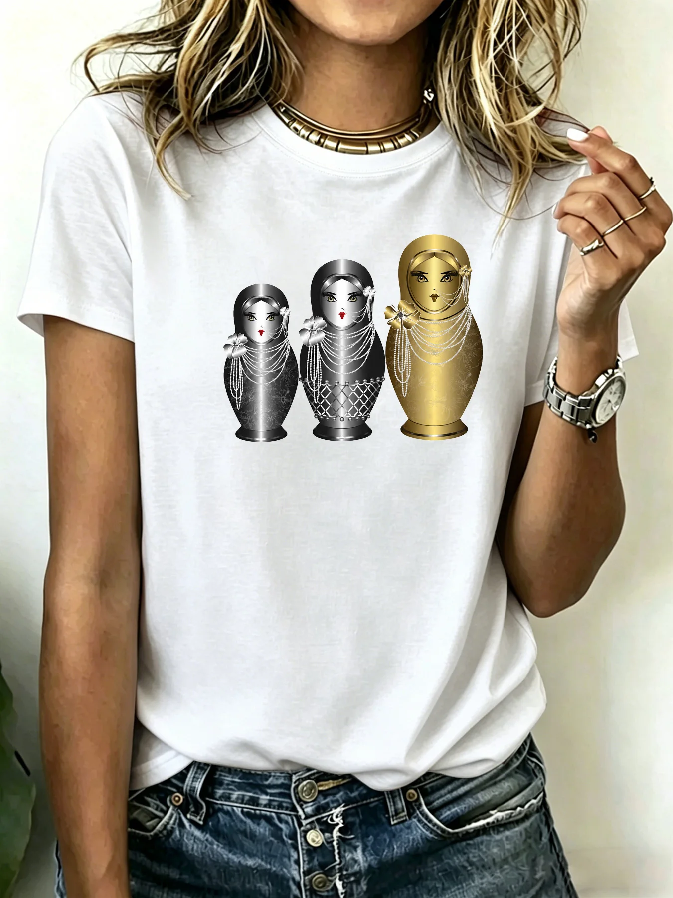 comfortable and soft with unique pattern design that is fashionable and trendy Plus-size women's 180g pure cotton T-shirts