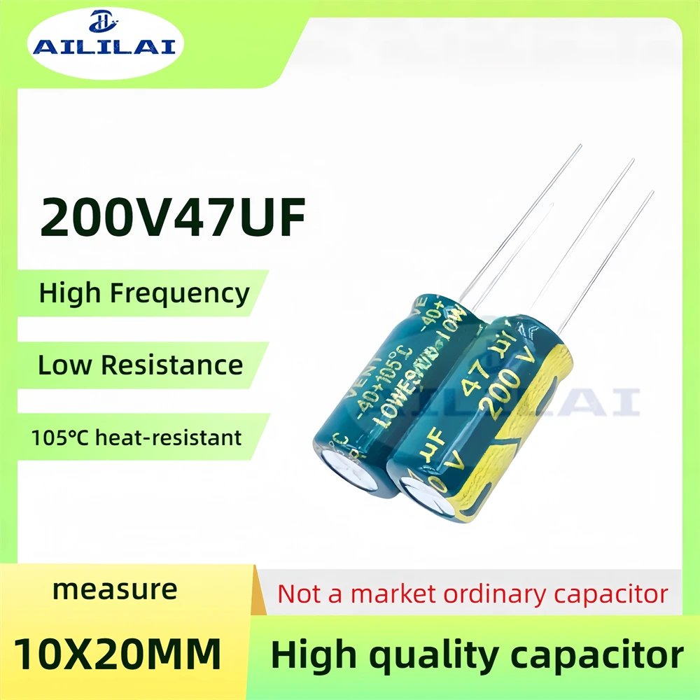 5PCS Original 200v47uf Low ESR/Impedance High Frequency 200V 47UF Aluminum Electrolytic Capacitor 200V47UF Size: 10X20MM