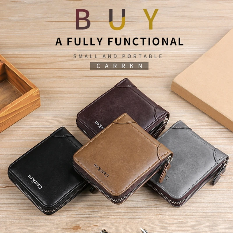 Men's Leather Wallet Zipper Small Purse Card Holder Man Carteira Masculina Couro Coin Purse Man Porte Monnaie Money Bag 2022