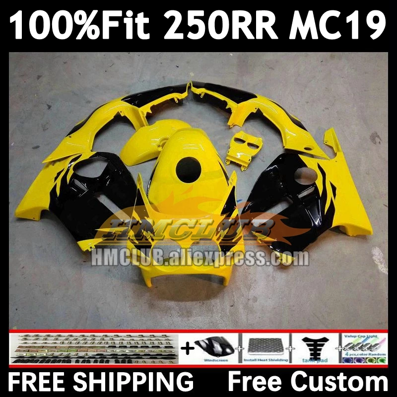 Injection Body For HONDA CBR 250RR yellow black 250R 250 RR CC 88 89 96No.5 CBR250 RR MC19 MC 19 CBR250RR 1988 1989 OEM Fairing