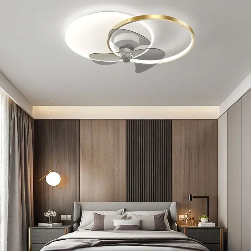 

Low Floor Fan Black Gold LED Ceiling Fans Lights For Bedroom Dining Room One Ring Ceiling Lamps Ventilator Remote Lighting