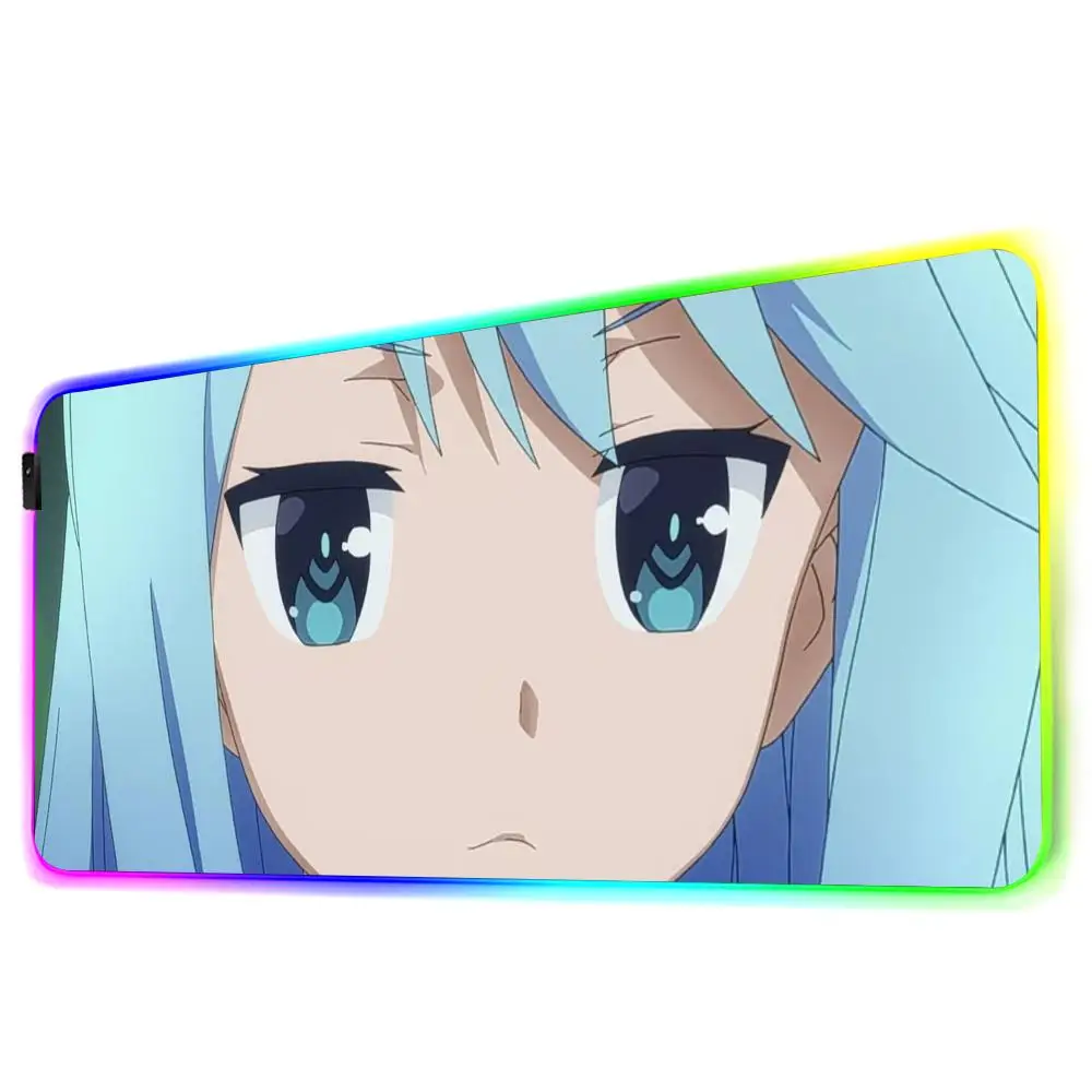 Konosuba Sad Aqua Mouse Pad Gamer Rgb Desk Mat Back Light Led Mousepad Setup Gaming Accessories Deskmat Big Mousepepad Backlight