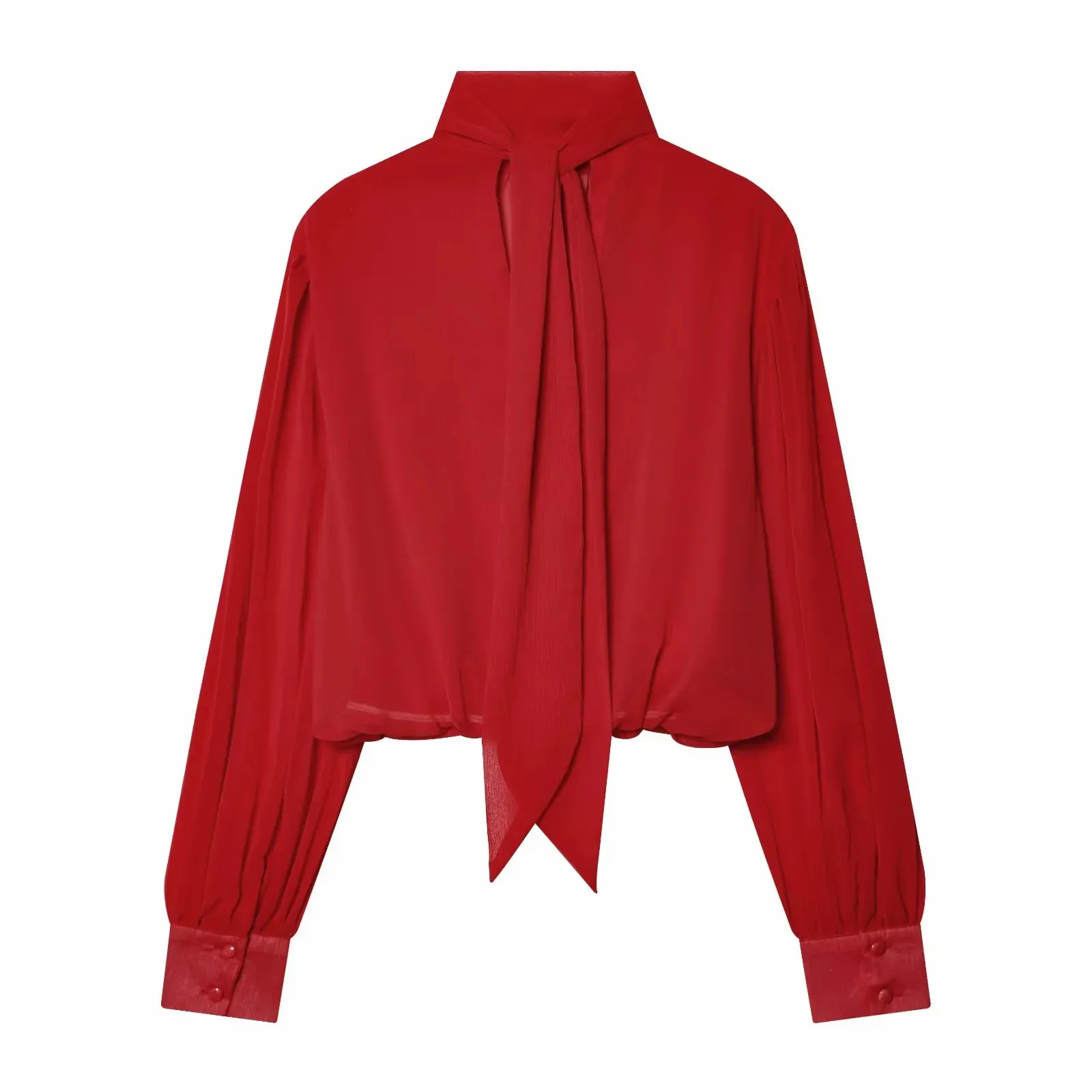 Damen Perspektiv-Hemden und -Tops: Modische, lockere, langärmelige, elegante Frühlingsblusen mit schickem Stehkragen für Frauen – Detail 6