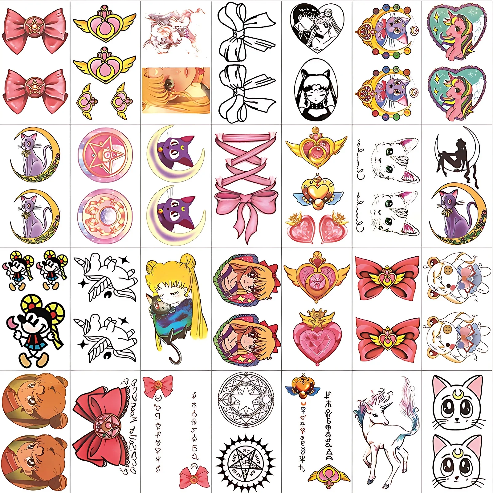 30pcs/lot Cartoon Tattoos Stickers for Kids Boys Girls Sailor Moon Anime Temporary Tattoo Adhesive Breasts Shoulder Navel Thigh