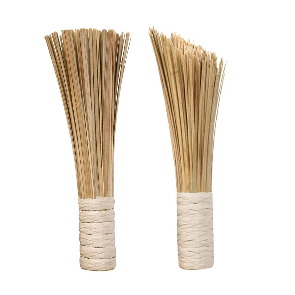 

2 Pcs Bamboo Brush with Long Handle Kitchen Cleaning Tools Griddle Pan Dishwashing Wok