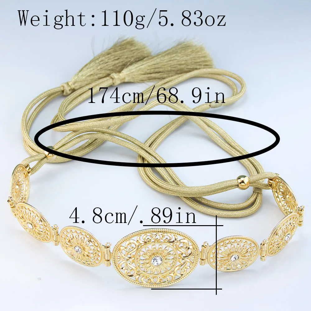 Morocco Hand Rope Chain Wedding Belt For Women Arabic Caftan Waist Chain Gold Color Hollow Arabesque Algeria Bijoux