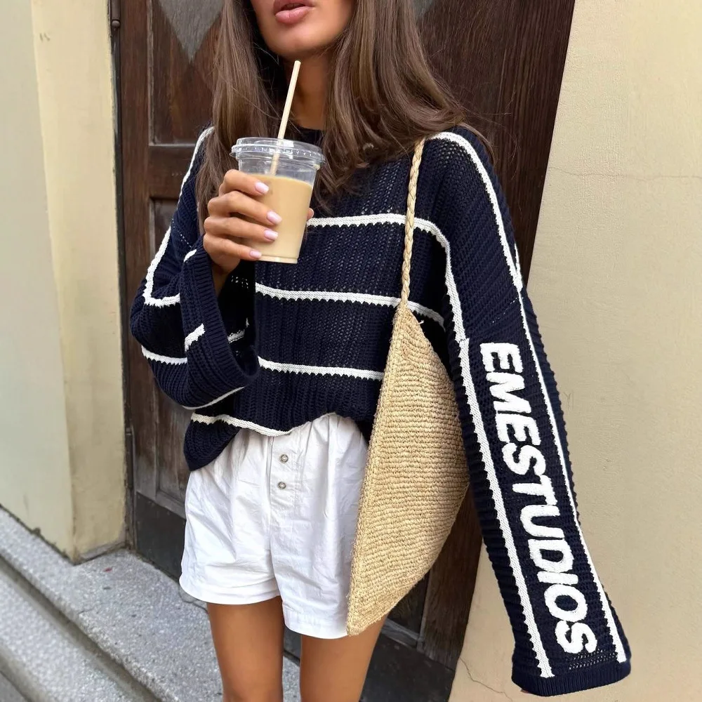 

2025 FW Women's Fair Isle Sweater Striped Pattern Oversized Lazy Style Long Sleeve Knit Top Cozy